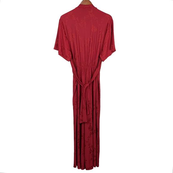 New Zara Jumpsuit Faux Wrap Neckline Red Jacquard Knit Short Sleeve Women’s M - Picture 9 of 12